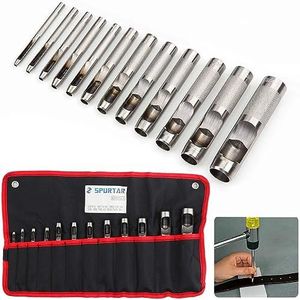 Spurtar 12 STKS Staal Hollow Lederen Punch Set 1/8''-3/4''(3-19mm) Heavy Duty Ronde Lederen Gat Tool voor Horloge Doek Riem Pakkingen w/Opbergtas