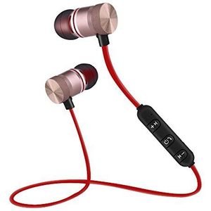 Draadloze Bluetooth 4.1-hoofdtelefoon, sport, stereo, ruisonderdrukking, comfortabel, zweetbestendig, voor verschillende modellen, smartphone, computer, rood zwart (rood)