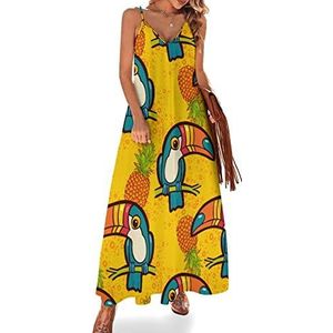 Ananas Parrot Maxi-jurk voor dames, zomer, V-hals, mouwloos, spaghettibandjes, lange jurk