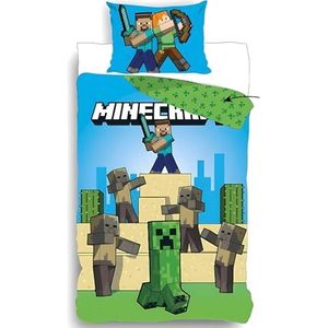 Minecraft beddengoedset, omkeerbaar, 140 x 200 cm, kussensloop 65 x 65 cm (minecraft dekbedovertrekset)