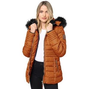 Navahoo Warme winterjas voor dames, gewatteerde jas met teddybont B900, bruin (cinnamon), M