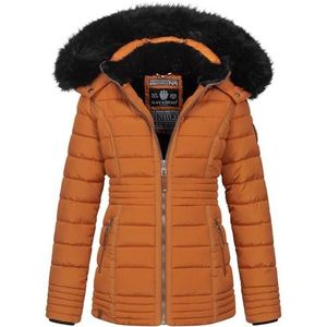 Navahoo Warme winterjas voor dames, gewatteerde jas met teddybont B900, bruin (cinnamon), M