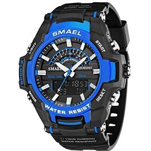 Heren sport outdoor pols, analoge digitale quartz duale beweging met, multi-functie militaire waterdichte polshorloge, led/alarm/stopwatch/date/week,Blauw