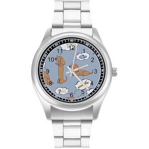 Funny Dogs And Dreams Heren Rvs Horloges Quartz Horloge Gemakkelijk te Lezen Custom Gift voor Papa Vriend