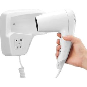 SQUADO Wandhaardroger, wandphono met stopcontact voor badkamer, hotel, kleedkamer, 1300 W, wit