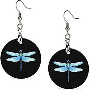 Blauwe Libelle Mode Leuke Oorbellen Grappig Geschilderd Houten Sieraden Geschenken voor Vrouwen One Size