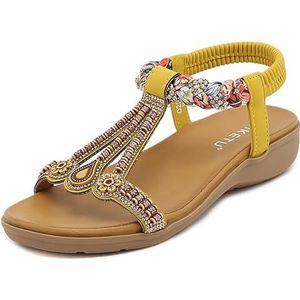 2024 Zomer Veelzijdige modieuze damessandalen Elastische band Lichtgewicht en comfortabele sandalen (Kleur : Yellow, Size : 38 EU)