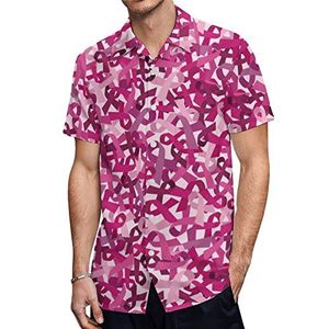 Roze lint borstkanker bewustzijn heren shirts met korte mouwen casual button-down tops T-shirts Hawaiiaanse strand T-shirts M