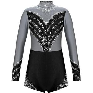 Turnpak voor meisjes, balletpak voor kinderen, glanzend skatspak met lange mouwen, jazzdanskostuum, danskleding voor kinderen (zilvergrijs, 14)