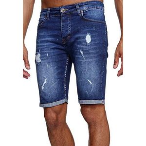 Reslad Jeans Shorts Heren Korte Broek Zomer L Used Look Destroyed Mannen Denim Jeans Shorts L Bermuda Capri Broek Regular Fit RS-2086, blauw, 32W