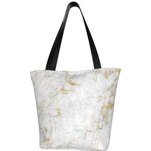 Schoudertas, canvas draagtas grote tas vrouwen casual handtas herbruikbare boodschappentassen, goud wit marmer, zoals afgebeeld, Eén maat