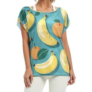 Banana Orange Art korte vleermuismouwen shirt ronde hals T-shirts losse tops voor meisjes, Patroon, L