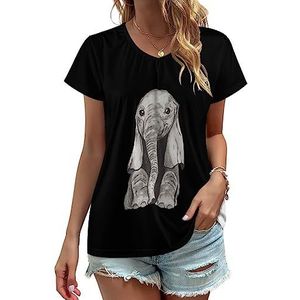 Baby Olifant Dames V-hals T-shirts Leuke Grafische Korte Mouw Casual Tee Tops L