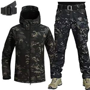 Tactical Suit, Men's Tactical Jacket and Combat Trousers Set, Camo Woodland Hunting Military Uniform, Men's Waterproof Soft-Shell Jacket, with Belt,Camouflage a,SIZE: 4X