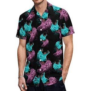 Blauw Paars Thunder Wolf Heren Hawaiiaanse Shirts Korte Mouw Casual Shirt Button Down Vakantie Strand Shirts M