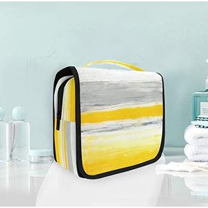 Abstracte kunst geel grijs opknoping opvouwbare toilettas make-up reisorganisator tassen tas voor vrouwen meisjes badkamer