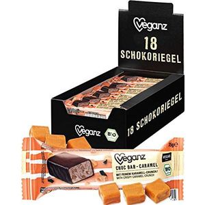 Veganz biologisch Choc Bar Caramel in pure chocolade - vegan chocoladereep met heerlijke karamel - 18 x 35g