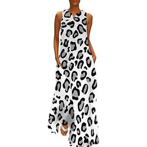 luipaardprint dames enkellengte jurk slim fit mouwloze maxi-jurk casual zonnejurk XL