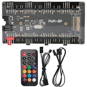 Case Fan Hub, PWM + ARGB 2 in 1 draadloze afstandsbediening, voor computerkoelventilator