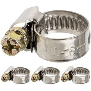 Slangklemmen, Slangklem met wormaandrijving, Klembereik 10-16 mm, set van 4 stuks, W2 roestvrij staal, Met kruisgleuf, 9 mm Bandbreedte, Buisklemmen voor wasmachine, Tuin, Vaatwasser, Zwembad
