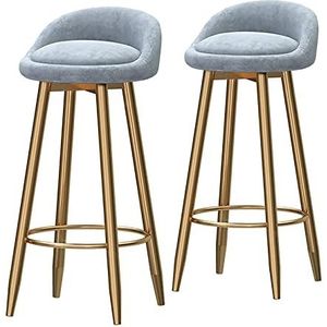 Luxe set van 2 keukenbarkrukken, met fluweel beklede barkrukken stoelen toonbankstoelen metalen poten barkrukken hoge krukken met rugleuningen en voetsteunen voor ontbijt (maat: zithoogte 65 cm, kleur