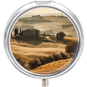 Pillendoosje weergave van typisch Toscane landschap bedrukte pillendoos Dagelijks ronde zak apotheek 3 compartimenten kleine pillendoos draagbare pillendoos organizer en vitaminecontainers