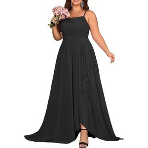 KURFACE Chiffon bruidsmeisjesjurk met split geplooide A-lijn bruidsmeisje formele avondjurk, Zwart, 34