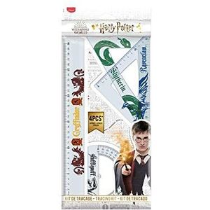 Maped - Onbreekbare tekenset - 4 stuks - liniaal 30 cm + hoek 60°/21 cm + hoek 45°/21 cm + gradenboog 180° basis 12 cm - Harry Potter