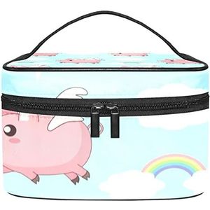 Make-up Organizer Bag, Reizen Make-up Tas Organizer Case Draagbare Cosmetische Tas voor Vrouwen en Meisjes Toiletries Flying Angel Pig Roze Wolk Regenboog Blauw Sky, Meerkleurig, 22.5x15x13.8cm/8.9x5.9x5.4in