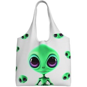YNCATXZ Groene alien Canvas Tote Bag voor Vrouwen Esthetische het Winkelen Zakken Schoudertas Herbruikbare Boodschappentassen, Zwart, Eén maat