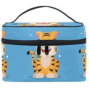 Schattige cartoon dier tijger make-up tas voor vrouwen cosmetische tassen toilettas trein koffer