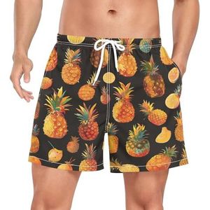 Niigeu Artistic Tropical Ananas Fruit Zwembroek voor heren, sneldrogend, met zakken, Leuke mode, L