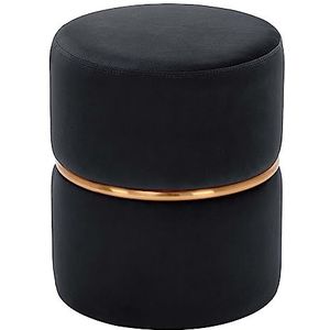 DUHOME Gestoffeerde Kruk Ronde Ottomaanse Uitstekende Design Gouden Metalen Ring 9123, kleur: zwart, materiaal: Fluweel