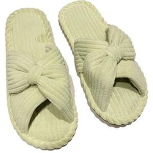 LHSJYG Damespantoffels, modieuze pantoffels voor vrouwen, traagschuim, huis, slaapkamer, corduroy strik, kruisbanden, glijschoenen, comfortabel, Groen, 38/39 EU