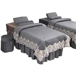 MESCXTY 4-delige flanellen dekbedovertrekset voor massagetafel, effen, herbruikbaar, voor de woonkamer, schoonheidsdekbed voor lichaamsfysiotherapie-massage, grijs, 185 x 70 cm