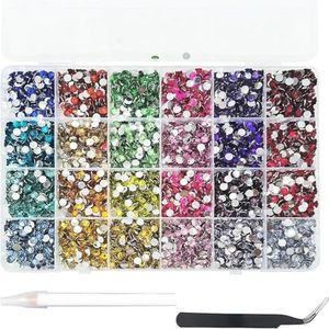 BetterJonny 6000 stuks strass-nagels, 24 kleuren, 5 mm, strass-steentjes, kristal, nail art, kristallen diamanten met platte achterkant, strass-steentjes voor nagels, met pincet en strass-pen voor