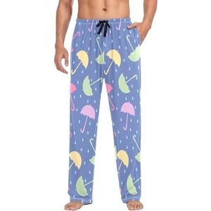 LI ZHI XIN Heren Pyjama Broek Lange Pyjama Bottoms Lente Herfst Dunne Losse Stijl Elastische Taille Tie Strap Met Zak S-XXL Kleurrijke Paraplu Foto, Meerkleurig, S