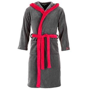 Di Ficchiano Monza badjas met capuchon voor heren, pluizige ochtendjas, elegante microvezel nachtkleding, kimono met keuze uit kleuren en maten S - 5XL, badjas, Öko-Tex-standaard 100, Grijs rood, M