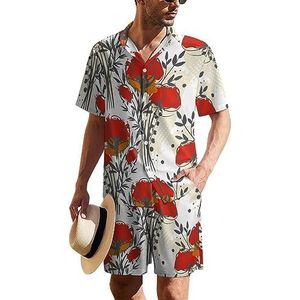 Red Poppies Hawaïaans pak voor heren, set van 2 stuks, strandoutfit, shirt en korte broek, bijpassende set