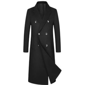 SENLA Herfst-winterwollen jas, halflange, knielange, dubbelzijdige wollen kasjmierjas for heren (Color : Schwarz, Size : XXL code)