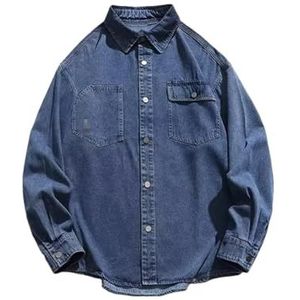Dvbfufv Heren lange mouwen gewassen denim shirt heren lente Koreaanse losse werk shirt, Blauw, XS