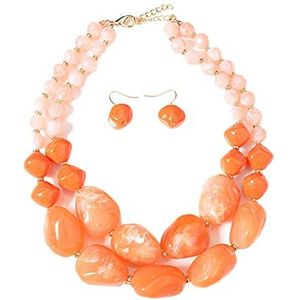 Dubbele Laag Hars Kralen Chokers Voor Vrouwen, Boho Onregelmatige Hanger Ketting Oorbel Set, Acryl Dikke Vintage Verstelbare Trui Sleutelbeen Ketting Sieraden