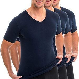 HERMKO 4880 3-pack herenshirt met korte mouwen, V-hals, 100% biologisch katoen, duurzaam, marineblauw, M