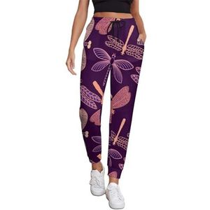 Paarse Dragonfly Vrouwen Joggingbroek Running Joggers Broek Casual Broek Elastische Taille Lange Met Zakken