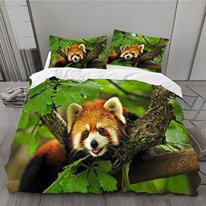 JZZFBW Red Panda eenpersoonsdekbedovertrek groen beddengoed microvezel dekbedovertrek set met ritssluiting zacht, gezellig dekbedovertrek 135 x 200 cm en 2 kussenslopen 50 x 75 cm