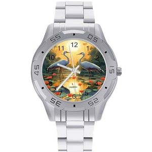 Rood-Crowned Crane Mannen Zakelijke Horloges Legering Analoge Quartz Horloge Mode Horloges