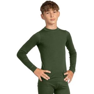 menique Uniseks T-shirt voor kinderen, sweatshirt met lange mouwen voor meisjes en jongens, biologische merinowol, Donkergroen, 158-164