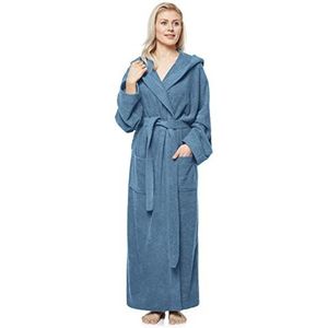 Damesbadjas met capuchon, Dames Maat: M lang, Unisex Maat: S-M lang, Grijsblauw