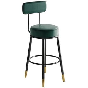 Ronde barkruk met rugleuning en voetsteun, barstoelen, barkruk met zwart metalen frame, met leer beklede zitting met pedaal, geschikt for keuken, restaurant, bar, kantoorruimte (Color : Green, Size