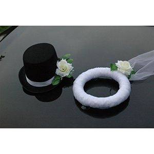 Sluier EN hoed autosieraden roos auto decoratie bruiloft ®Auto-schmuck (ecru)